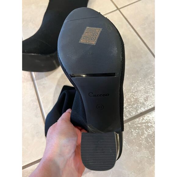 Cuccoo Chunky Gold Heeled Open Toe Black Size 41 (8) Sandal Slip on Boots - Picture 5 of 7